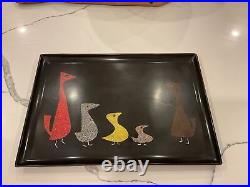 Vintage Black Couroc of Monterey Atomic Birds Family Tray MCM Midcentury Modern