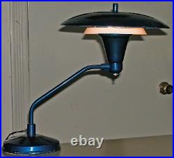 Vintage Blue Metallic Mid Century Atomic Flying Saucer Desk Lamp Art Speciality