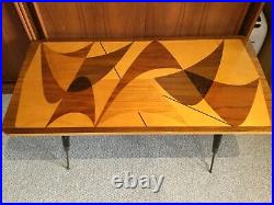 Vintage Coffee table 1950/mid-century abstract, atomic pattern of inlaid woods