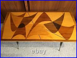 Vintage Coffee table 1950/mid-century abstract, atomic pattern of inlaid woods