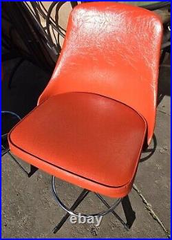 Vintage Cosco Atomic Mid Century Modern Swivel Bar Stool Chair Orange Man Cave