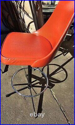 Vintage Cosco Atomic Mid Century Modern Swivel Bar Stool Chair Orange Man Cave