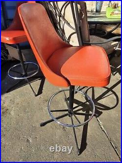 Vintage Cosco Atomic Mid Century Modern Swivel Bar Stool Chair Orange Man Cave