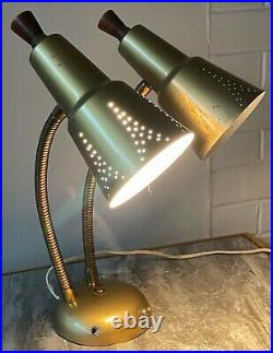 Vintage Double Gooseneck Metal Adjustable Lamp Mid Century Modern 1950s Atomic