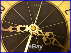 Vintage Elgin Teak 26 Mid Century Modern Atomic Sunburst Starburst Wall Clock