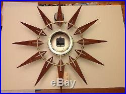 Vintage Elgin Teak 26 Mid Century Modern Atomic Sunburst Starburst Wall Clock
