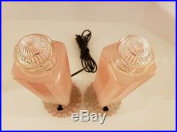 Vintage Funky Mid Century Pink Glass Atomic Rocket Phallic Boudoir Table Lamps