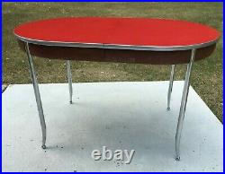 Vintage HOWELL CHROMSTEEL DINING TABLE RED CHROME MODEL 60P JUNE 1948 ATOMIC