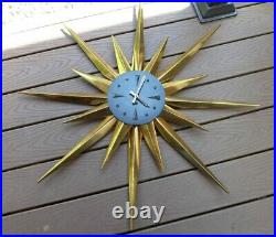 Vintage Herold Atomic Starburst Sunburst Wall Clock Mid Century Modern Works