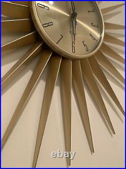 Vintage Kirch RETRO Mid Century Modern Sun Sunburst Atomic Wall Clock Metal