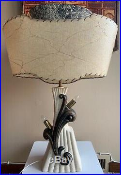 Vintage Leslie China Chalkware Lamp Fiberglass Shade Mid Century Modern Atomic B