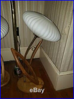 Vintage MCM Saucer Tension Pole Lamp Set Mid Century Modern Atomic Eames