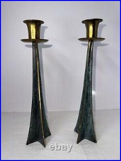 Vintage MID Century Modern Bronze Brutalist Candle Holders Candlesticks Atomic