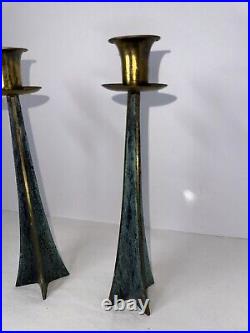 Vintage MID Century Modern Bronze Brutalist Candle Holders Candlesticks Atomic