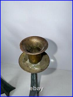 Vintage MID Century Modern Bronze Brutalist Candle Holders Candlesticks Atomic