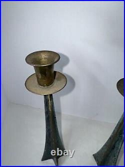 Vintage MID Century Modern Bronze Brutalist Candle Holders Candlesticks Atomic