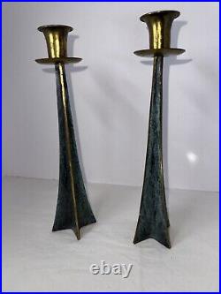 Vintage MID Century Modern Bronze Brutalist Candle Holders Candlesticks Atomic