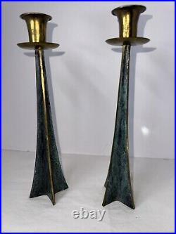 Vintage MID Century Modern Bronze Brutalist Candle Holders Candlesticks Atomic