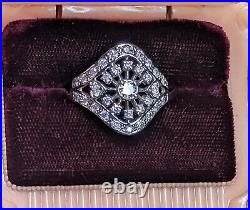 Vintage Mid Century ATOMIC Diamond Statement Ring, 14K WG, 0.82 TCW, Size 7