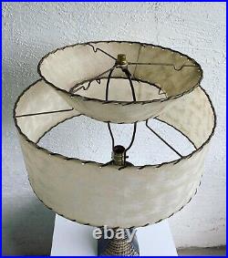 Vintage Mid Century Atomic 50's Sculpted Ceramic Table Lamp Fiberglass Shade