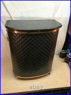 Vintage Mid Century Atomic BLACK 1950s Hamper Laundry Basket Vinyl lid