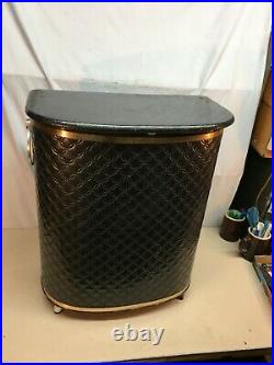 Vintage Mid Century Atomic BLACK 1950s Hamper Laundry Basket Vinyl lid