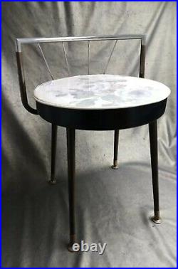 Vintage Mid Century Atomic Dansette Metal Floral Boudoir Vanity Chair Hollywood