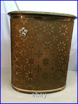 Vintage Mid Century Atomic Gold Green 1950s Hamper Laundry Basket Vinyl lid