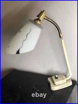 Vintage Mid Century Atomic Goose Neck Table Lamp Metal Base Industrial 1950s Vgc