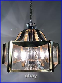 Vintage Mid Century Chandelier Fixture Brass Atomic Sputnik UFO Danish Light Mod
