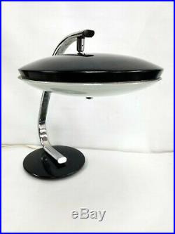 Vintage Mid Century Chrome Black Desk Table Lamp Flying Saucers Atomic UFO 1960s