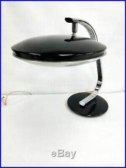 Vintage Mid Century Chrome Black Desk Table Lamp Flying Saucers Atomic UFO 1960s