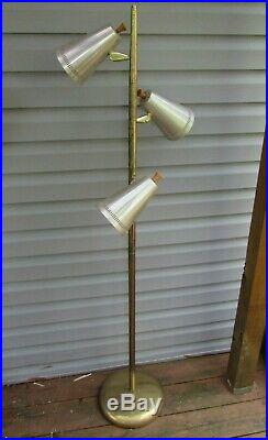 Vintage Mid Century Modern Atomic Cone 3 Light Pole Floor Lamp Retro 1960's