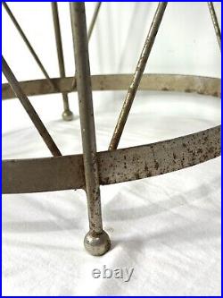 Vintage Mid Century Modern Atomic Metal Wire Round Vinyl Footstool Stool