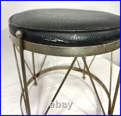 Vintage Mid Century Modern Atomic Metal Wire Round Vinyl Footstool Stool