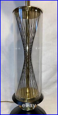 Vintage Mid Century Modern Atomic Torchiere Table Lamp String Brass Glass Tube