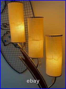 Vintage Mid Century Modern Floor Lamp Wood Brass Atomic Era 1950s 60s Majestic
