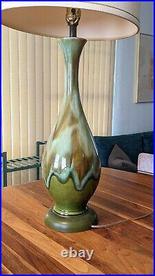 Vintage Mid Century Modern GREEN Ceramic Drip Glaze Table Lamp Retro Eames Era