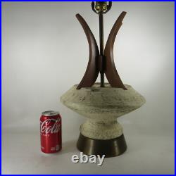 Vintage Mid Century Modern MCM Wood & Ceramic Atomic Danish Style Table Lamp
