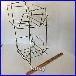 Vintage Mid Century Modern Metal Wire RECORD Holder Rack STAND LP'S Atomic Style