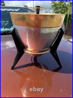 Vintage Mid Century Modern Mirro Bullet Ice Bucket on Tripod Stand Retro Atomic
