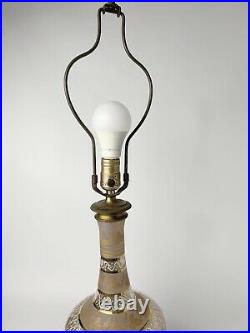 Vintage Mid Century Modern Pink and Gold Genie Bottle Table Lamp Atomic Era
