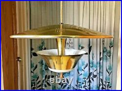Vintage Mid Century Modern Retractable UFO Ceiling Lamp shade Light brass atomic