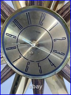 Vintage Mid Century Modern WELBY Starburst Sunburst Metal Wall Clock MCM 29