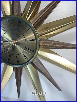 Vintage Mid Century Modern WELBY Starburst Sunburst Metal Wall Clock MCM 29