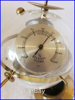 Vintage Mid Century Modernist Brass Atomic Age Sputnik Weather Station Barometer