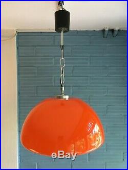 Vintage Mid Century Pendant Space Age UFO Lamp Ceiling Atomic Design Light Glass