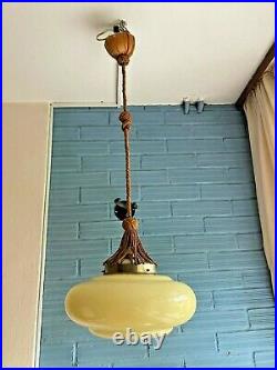 Vintage Mid Century Pendant Space Age UFO Lamp Fringe Atomic Design Light Glass