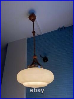 Vintage Mid Century Pendant Space Age UFO Lamp Fringe Atomic Design Light Glass
