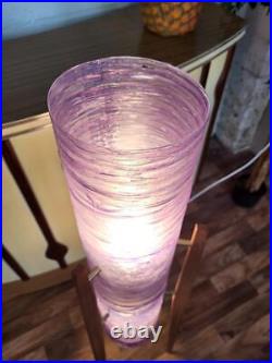 Vintage Mid-Century Retro Atomic Style Rocket Lamp Teak & Purple Fibreglass